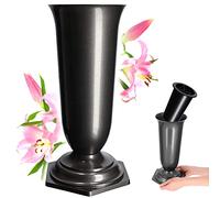 KADAX Grave Vase, Plastic Memorial Vase, Weatherproof Grave Flower Holder for Cemetery, Graveside Ornament for Artificial Flowers (37 cm, Graphite)
