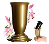KADAX Grave Vase, Plastic Memorial Vase, Weatherproof Grave Flower Holder for Cemetery, Graveside Ornament for Artificial Flowers (23 cm, Gold)