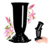 KADAX Grave Vase, Plastic Memorial Vase, Weatherproof Grave Flower Holder for Cemetery, Graveside Ornament for Artificial Flowers (29 cm, Black)