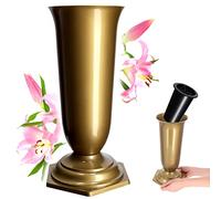 KADAX Grave Vase, Plastic Memorial Vase, Weatherproof Grave Flower Holder for Cemetery, Graveside Ornament for Artificial Flowers (37 cm, Gold)