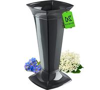 KADAX Grave Vase with Base, Plastic Cemetery Vase, Flower Vase for Graveside Decoration, Grave Ornament, Grave Vase, Standing Vase for Grave (Graphite/High)