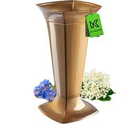 KADAX Grave Vase with Base, Plastic Cemetery Vase, Flower Vase for Gravestone, Grave Decoration, Grave Decoration, Grave Stake Vase, Standing Vase for the Grave (Gold/High)