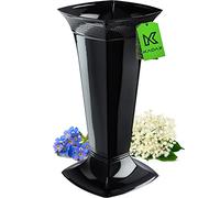 KADAX Grave Vase with Plastic Base for Graveyard, Flowers for Gravestone, Grave Stand Decoration (Black/High)