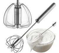 KADAX Hand Whisk, Stainless Steel Push Whisk for Cooking and Baking, Manual Kitchen Utensil for Beating Egg, Rotary Whisk for Blending Sauce (Small)