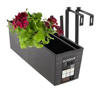 KADAX Hanging Planter 18.5 x 56 cm, Outdoor Plastic Window Box with Insert and Brackets, Long Flowerpot for Railing (Grooved Pattern, Graphite)
