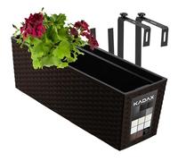 KADAX Hanging Planter 18.5 x 56 cm, Outdoor Plastic Window Box with Insert and Brackets, Long Flowerpot for Railing (Rattan Pattern, Mocha)