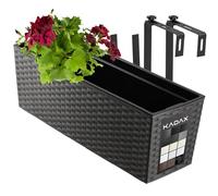 KADAX Hanging Planter 18.5 x 56 cm, Outdoor Plastic Window Box with Insert and Brackets, Long Flowerpot for Railing (Rattan Pattern, Graphite)