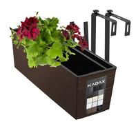 KADAX Hanging Planter 18.5 x 56 cm, Outdoor Plastic Window Box with Insert and Brackets, Long Flowerpot for Railing (Grooved Pattern, Mocha)