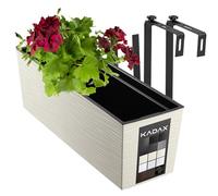 KADAX Hanging Planter 18.5 x 56 cm, Outdoor Plastic Window Box with Insert and Brackets, Long Flowerpot for Railing (Grooved Pattern, Cream)