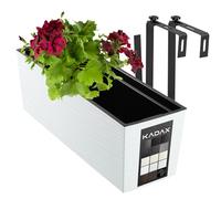 KADAX Hanging Planter 18.5 x 56 cm, Outdoor Plastic Window Box with Insert and Brackets, Long Flowerpot for Railing (Grooved Pattern, White)