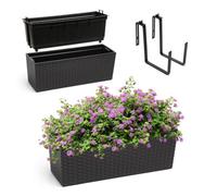 Kadax Hanging Planter 18.5 X 56 Cm, Outdoor Plastic Window Box With Insert And Brackets (With Brackets, Rattan Pattern, Black)