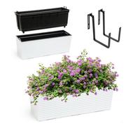 Kadax Hanging Planter 18.5 X 56 Cm, Outdoor Plastic Window Box With Insert And Brackets (With Brackets, Rattan Pattern, White)
