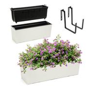 Kadax Hanging Planter 18.5 X 56 Cm, Outdoor Plastic Window Box With Insert And Brackets (With Brackets, Cracked Pattern, Cream)