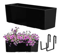 KADAX Hanging Planter 18 x 56 cm, Outdoor Plastic Window Box with Insert and Brackets, Long Weatherproof Plant Pot for Balcony Railing (Black)