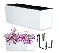 KADAX Hanging Planter 18 x 56 cm, Outdoor Plastic Window Box with Insert and Brackets, Long Weatherproof Plant Pot for Balcony Railing (White)