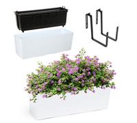 Kadax Hanging Planter 18 X 56 Cm, Outdoor Plastic Window Box With Insert And Brackets (White)