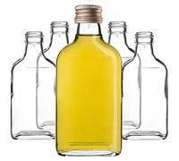 KADAX Hip Flask 200 ml, Pack of 5, Small Glass Bottles with Screw Cap, Bottles, Empty Bottles for Filling, Mini Liquor Bottles, Schnapps Bottles (Gold)
