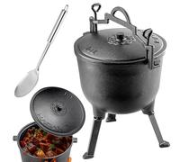 KADAX Hunting Kettle, Cast Iron Cooking Pot with Feet, Cast Iron Dutch Oven for Garden, Campfire, Camping, BBQ, Fire Pot with Lid (10L with Spoon)