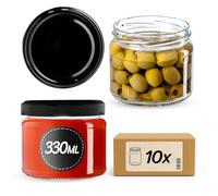 KADAX Jam Jars 330 ml, Preserving Jars with Airtight Lids for Homemade Marmalade and Honey, Small Glass Jars for Storing Herbs (Black Lids, Set of 10)