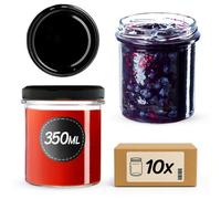 Kadax Jam Jars 350 Ml, Preserving Jars With Airtight Lids For Homemade Marmalade And Honey (Black, Pack Of 10)