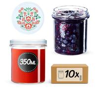 KADAX Jam Jars 350 ml, Preserving Jars with Airtight Lids for Homemade Marmalade and Honey, Small Glass Jars for Storing Herbs (Folklore, Set of 10)