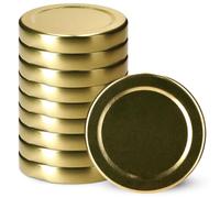 KADAX Jar Lids Ø 53 mm, Sealing Solutions for Small Bottles and Mini Jars, Metal Tops with Three Threads for Preserving Jam and Honey (Gold Lids, Set of 10)