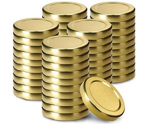KADAX Jar Lids Ø 53 mm, Sealing Solutions for Small Bottles and Mini Jars, Metal Tops with Three Threads for Preserving Jam and Honey (Gold Lids, Set of 50)