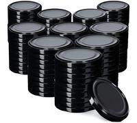 KADAX Jar Lids Ø 66 mm, Secure Metal Lids with Four Threads, Jar Seals Replacement, Twist Off Closure for Pickling, Preserving (Black, Set of 100)
