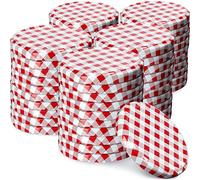 KADAX Jar Lids Ø 82 mm, Secure Metal Lids with Six Threads, Jar Seals Replacement, Twist Off Closure for Pickling and Preserving (Red Grid, Set of 50)