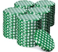 KADAX Jar Lids Ø 82 mm, Secure Metal Lids with Six Threads, Jar Seals Replacement, Twist Off Closure for Pickling and Preserving (Green Grid, Set of 50)