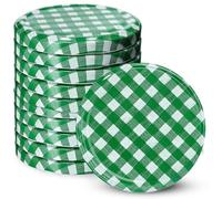 KADAX Jar Lids Ø 82 mm, Secure Metal Lids with Six Threads, Jar Seals Replacement, Twist Off Closure for Pickling and Preserving (Green Grid, Set of 10)