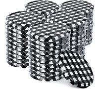 KADAX Jar Lids Ø 82 mm, Secure Metal Lids with Six Threads, Jar Seals Replacement, Twist Off Closure for Pickling and Preserving (Black Grid, Set of 50)