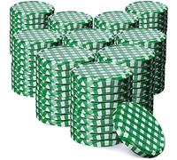 KADAX Jar Lids Ø 82 mm, Secure Metal Lids with Six Threads, Jar Seals Replacement, Twist Off Closure for Pickling and Preserving (Green Grid, Set of 100)