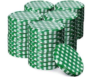 KADAX Jar Lids Ø 82 mm, Secure Metal Lids with Six Threads, Jar Seals Replacement, Twist Off Closure for Pickling and Preserving (Green Grid, Set of 50)