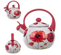 KADAX Kettle, Stainless Steel, 2.2 L, Whistles, Tea Kettle, Enamel, Retro (Poppy)