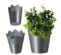 Kadax Lace Plastic Flower Pot, 9 Colours, Flower Pot With Lace Motif, Flower Pot, Garden Bowl (Diameter 16.5 Cm, Low, Silver)