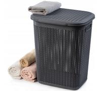 Kadax Laundry Hamper 50 L, Plastic Laundry Bin With Lid And Handles, Black
