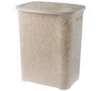 Kadax Laundry Hamper 55 L, Plastic Laundry Basket With Hinged Lid For Bathroom, Large Freestanding Bin For Clothes, Cream