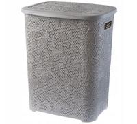 Kadax Laundry Hamper 55 L, Plastic Laundry Basket With Hinged Lid For Bathroom, Large Freestanding Bin For Clothes, Grey