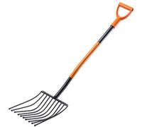 Kadax Long Handled Potato Fork, Stone Fork Made Of Durable Steel, Fork With D Handle, Spade Fork, (10 Prongs, Black-Orange)