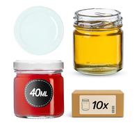 KADAX Minimalist Glass Jars 40 ml, Mini Preserving Jars with Airtight Metal Lids for Homemade Jam and Honey, Spices and Herbs (White, Set of 10)