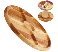 KADAX Natural Wood Rotating Plate, Diameter 33.5 cm, with Compartments for Serving Potatoes, Sauces, Appetizers and Meat (Ash Wood)
