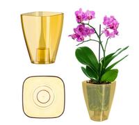 Kadax Orchid Pot, Plastic Flowerpot In Several Colours, Lightweight Plant Pot In Multiple Sizes (Transparent Honey, 9 Cm)