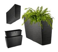 Kadax Outdoor Planter, Large Plant Pot With Plastic Insert For Garden, Balcony (Rectangular, Cracked Pattern, Black)