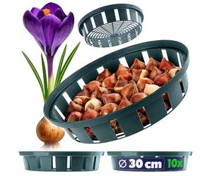 KADAX Plant Basket for Flower Bulbs, Plastic Growing Basket, Propagation Tray for Vegetable Plants, Flower Bulb Basket in 2 Shapes for Spring Flowers (30 cm Round, Set of 10), K8364