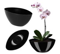 KADAX Plant Pot, Plastic Flower Pot in Several Colours, Oval Planter for Bedroom, Living Room, Office, Lightweight Plant Pot, Modern Indoor Planter (21 x 12 cm, Black)