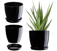 KADAX Plant Pot, Plastic Flowerpot with matching Tray, Indoor Planter in several colours, Lightweight and Waterproof Pot for Office and Living Room (⌀14cm, Black)