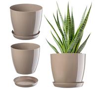 KADAX Plant Pot, Plastic Flowerpot with matching Tray, Indoor Planter in several colours, Lightweight and Waterproof Pot for Office and Living Room (⌀16cm, Beige)
