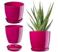 KADAX Plant Pot, Plastic Flowerpot with matching Tray, Indoor Planter in several colours, Lightweight and Waterproof Pot for Office and Living Room (⌀12cm, Fuchsia)