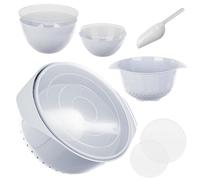 KADAX Plastic Bowl Set - Bowls with Lids 1.5L and 3L, 3.5L Shovel & Strainer Kitchen Stackable Kitchen Accessories for Baking, Cooking, Washing and Storing